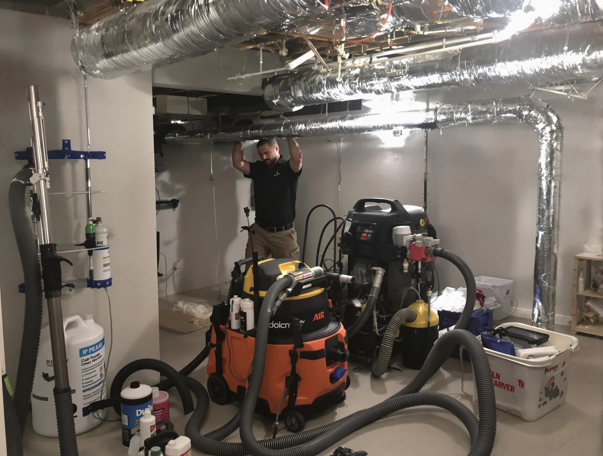 East Highland Park Air Duct Cleaning specialist performing professional mold removal from air ducts using safety equipment in East Highland Park