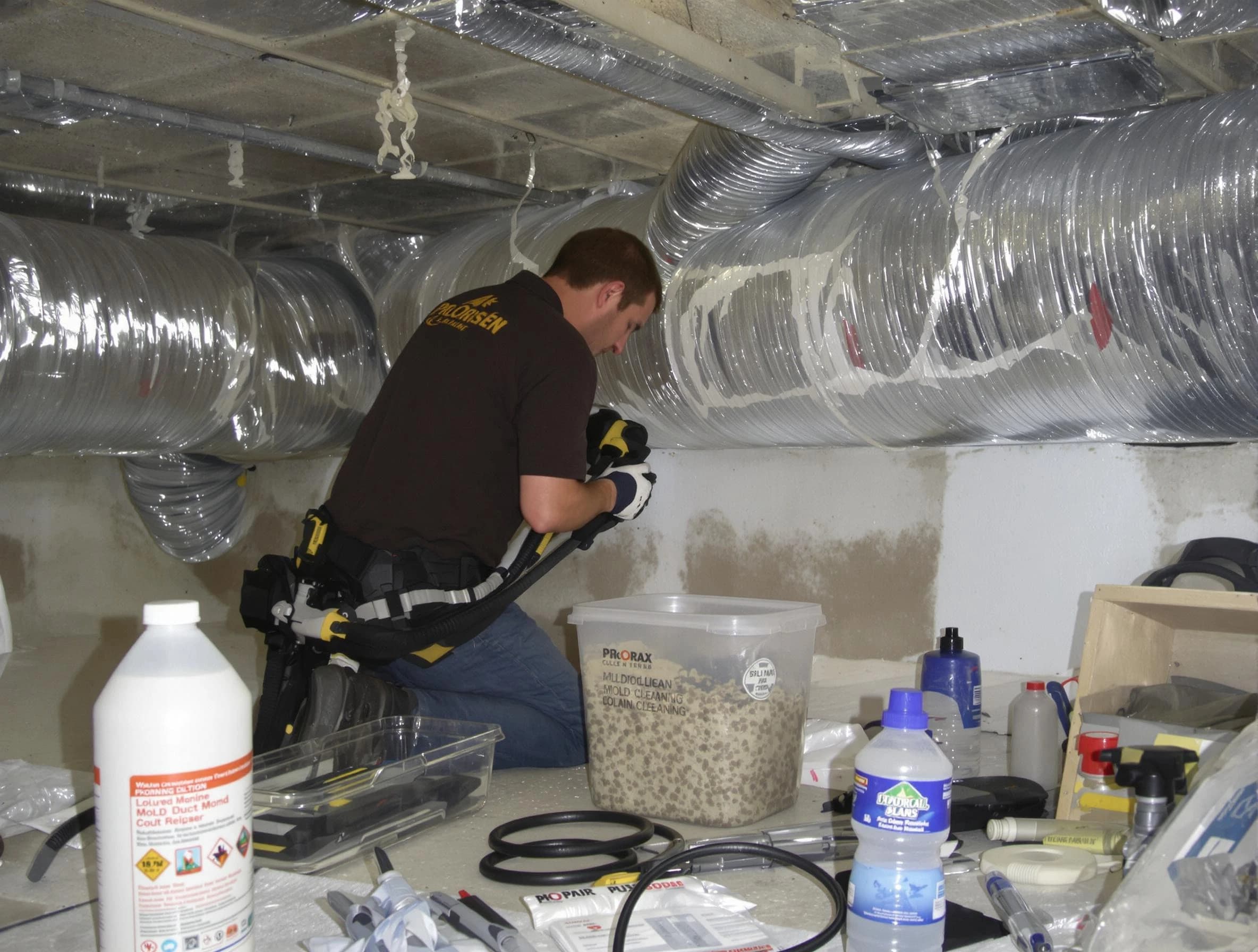 East Highland Park Air Duct Cleaning specialist performing professional mold removal from air ducts in East Highland Park