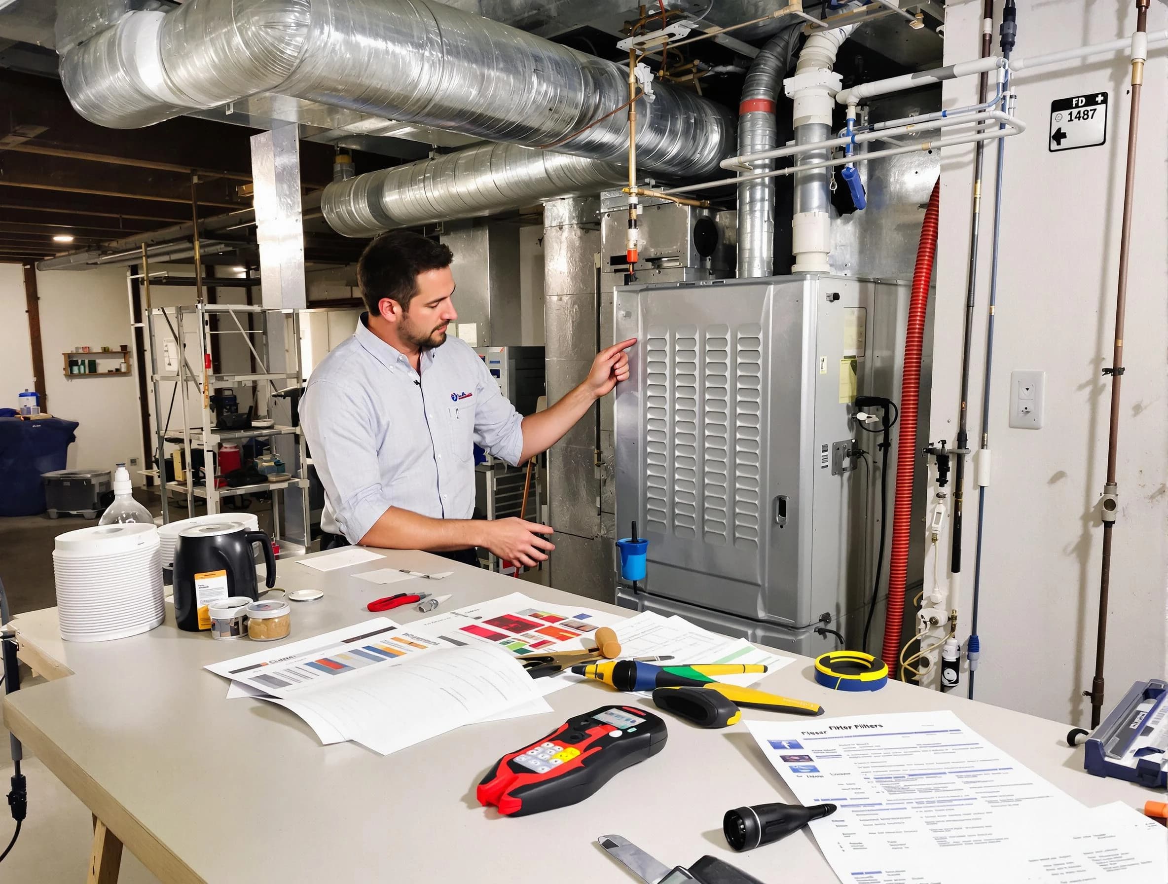 East Highland Park Air Duct Cleaning inspector conducting detailed filter system evaluation using professional diagnostic tools in East Highland Park