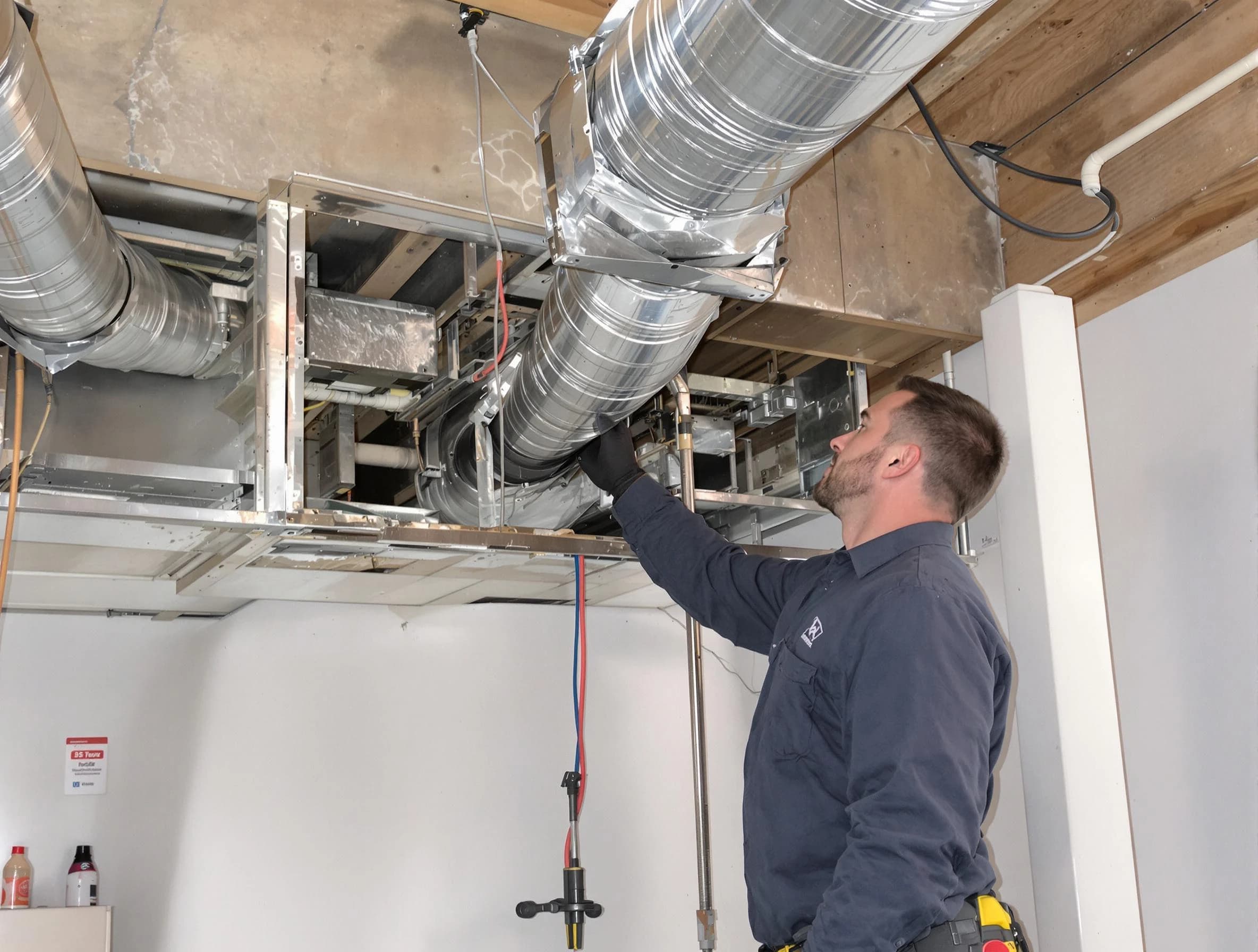 East Highland Park Air Duct Cleaning technician performing professional air duct repair using specialized tools in East Highland Park