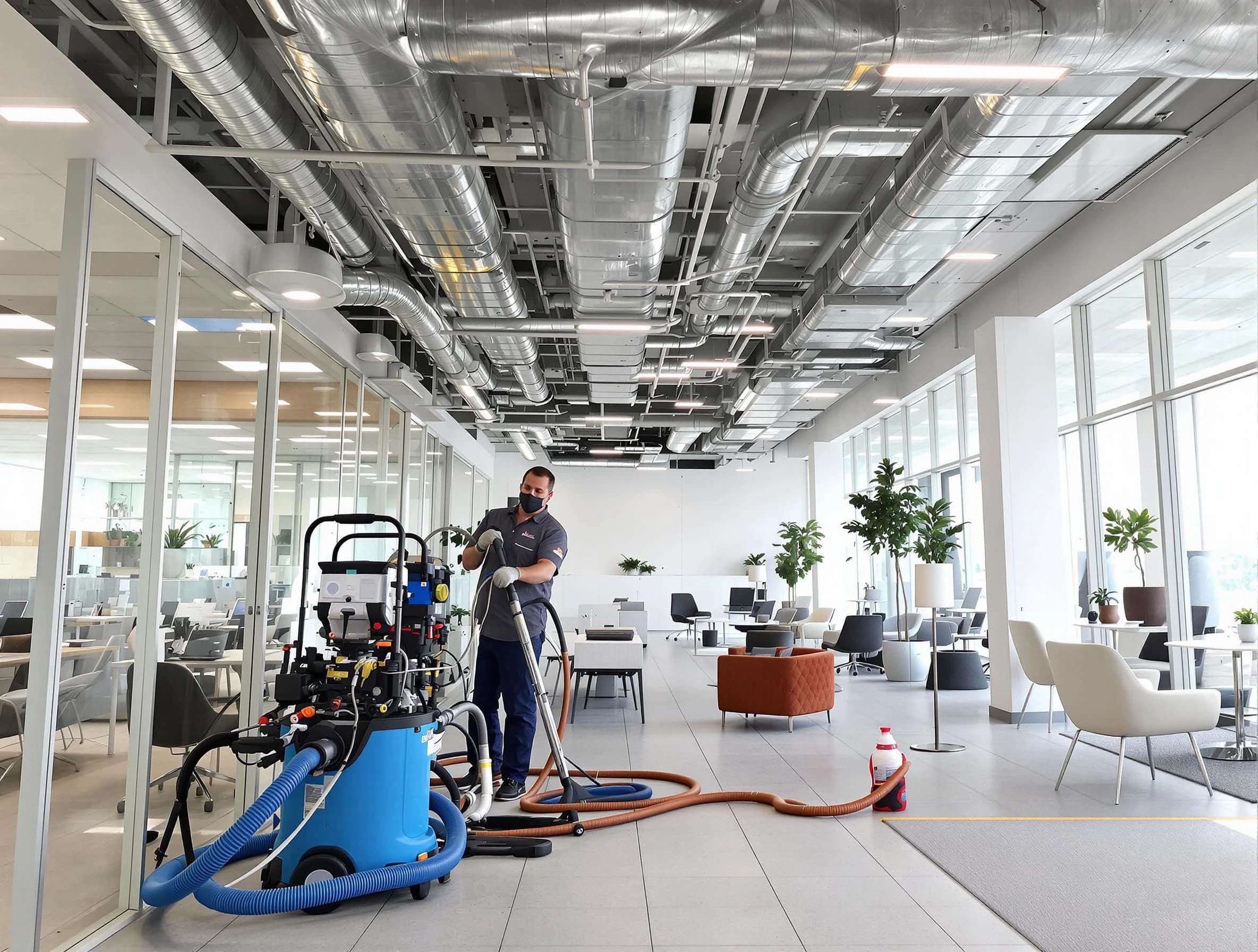 East Highland Park Air Duct Cleaning team conducting comprehensive commercial duct cleaning at a business location in East Highland Park