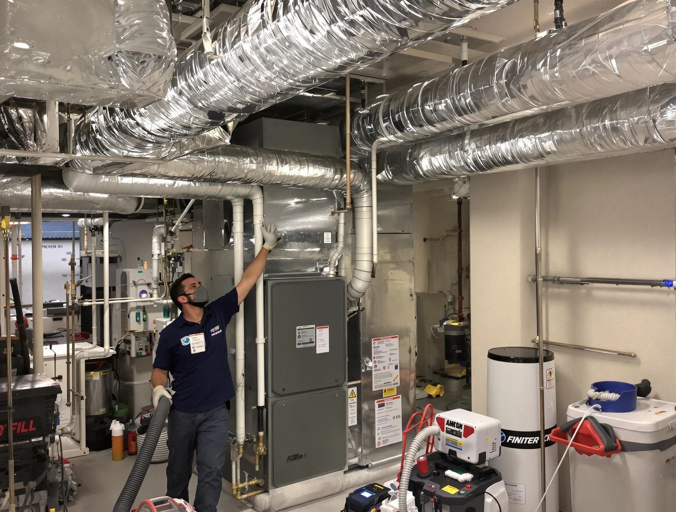 East Highland Park Air Duct Cleaning specialist performing thorough furnace duct cleaning in a East Highland Park residence