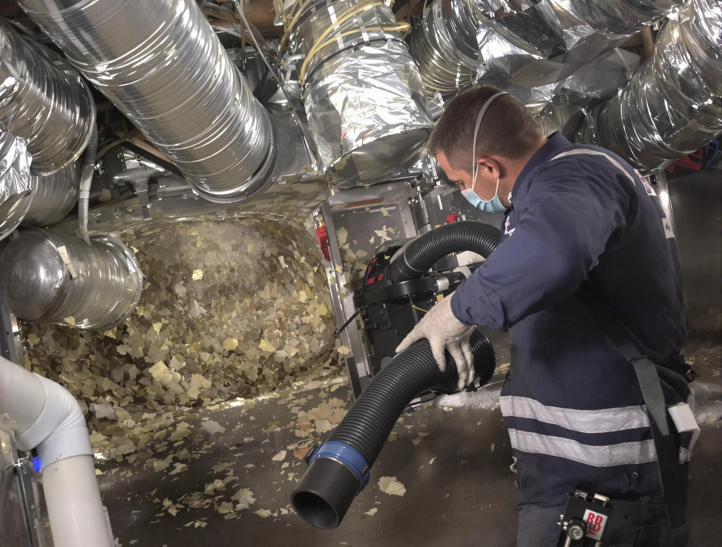 East Highland Park Air Duct Cleaning specialist operating negative pressure cleaning equipment for thorough duct maintenance in East Highland Park