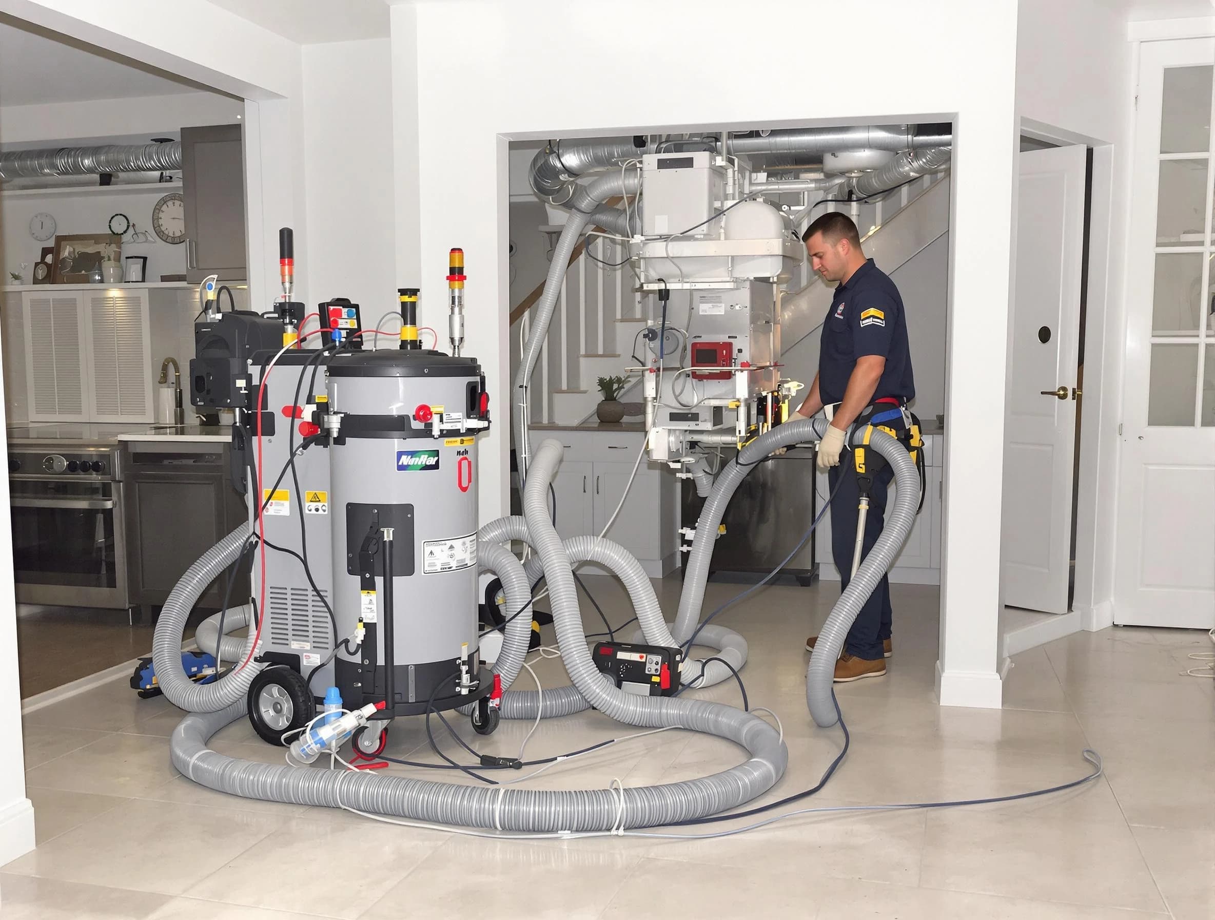 East Highland Park Air Duct Cleaning technician operating negative pressure cleaning equipment for thorough duct maintenance in East Highland Park